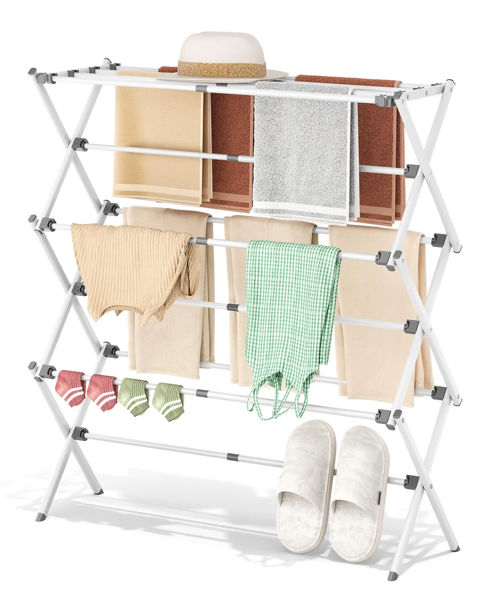 White 3-Tier Foldable Metal Laundry Drying Rack For Towels Socks Slippers And Clothing Indoor Outdoor Use
White 3-Tier Foldable Metal Laundry Drying Rack For Towels Socks Slippers And Clothing Indoor Outdoor Use
