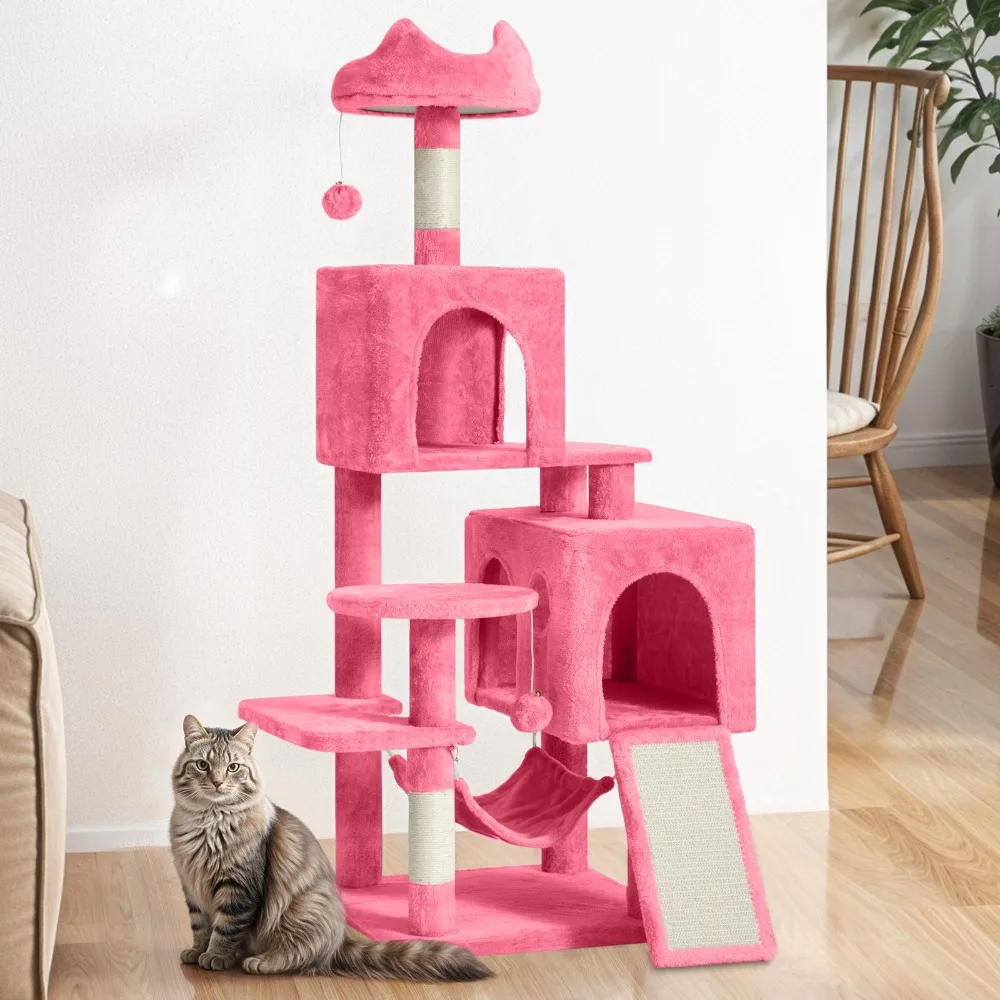 54 in Pink Multi-Level Cat Tree Tower Activity Center with Scratching Posts
54 in Pink Multi-Level Cat Tree Tower Activity Center with Scratching Posts