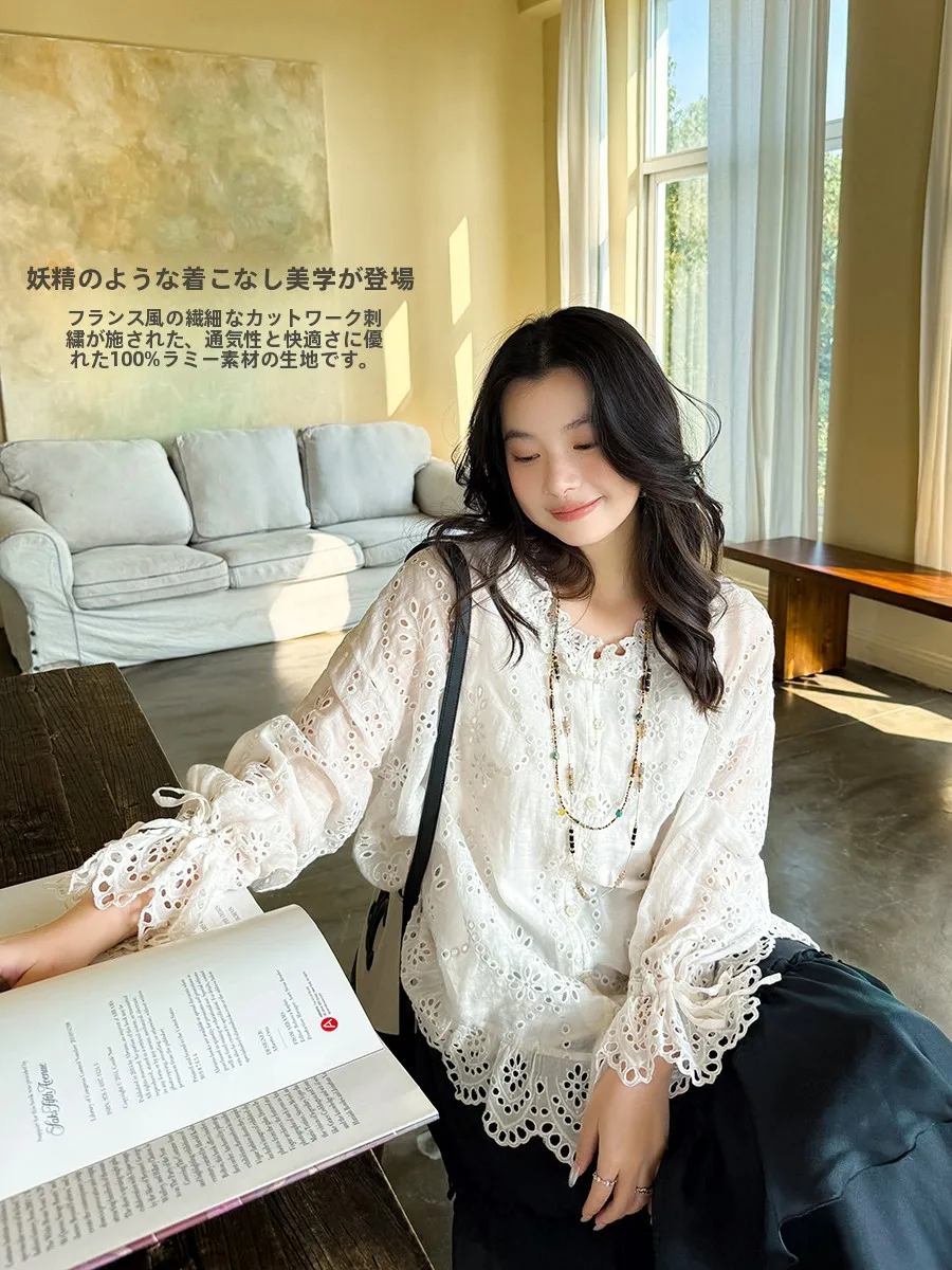 Ele Embroidered Linen irt Casual Versatile Anni Forest Breathable Long Sve Women's Faion Spring Season Pure Color
Ele Embroidered Linen irt Casual Versatile Anni Forest Breathable Long Sve Women's Faion Spring Season Pure Color