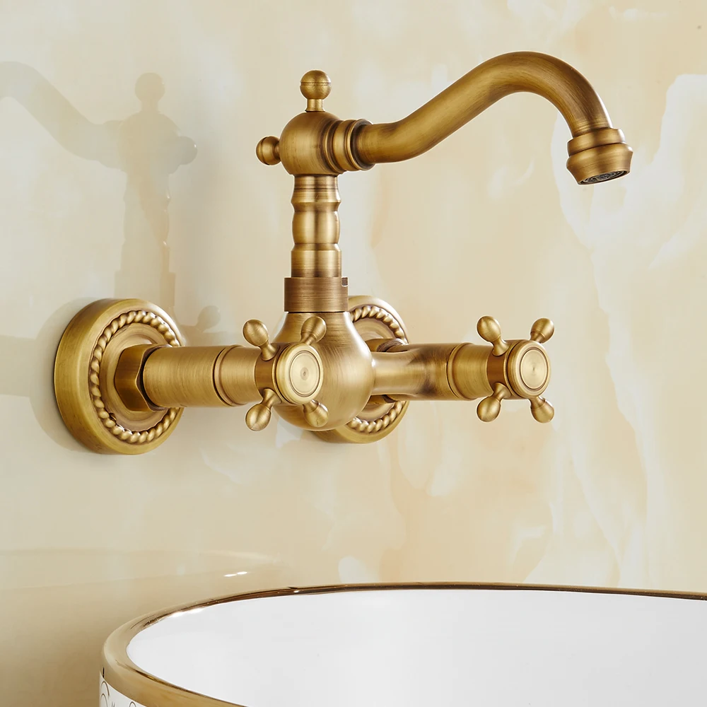 Basin Faucets Antique Brass Wall Mounted Kitchen Bathroom Sink Faucet Dual Handle Swivel Spout Hot Cold Water Tap
Basin Faucets Antique Brass Wall Mounted Kitchen Bathroom Sink Faucet Dual Handle Swivel Spout Hot Cold Water Tap