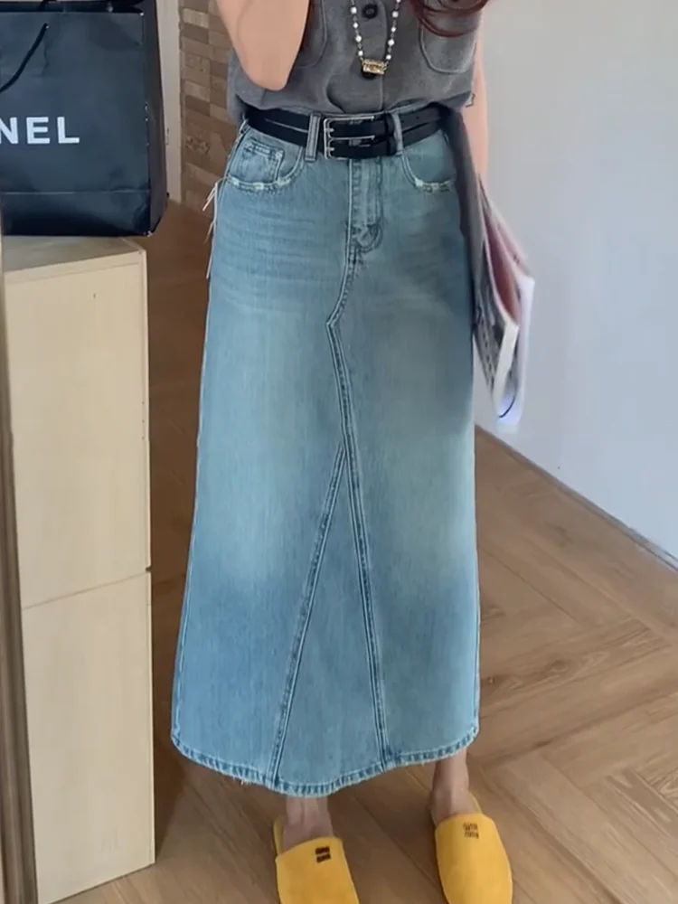 Ретро-дизайн с эффектом потертости, элегантная джинсовая юбка макси с высокой талией, прямая длинная женская юбка, новинка лета
Ретро-дизайн с эффектом потертости, элегантная джинсовая юбка макси с высокой талией, прямая длинная женская юбка, новинка лета