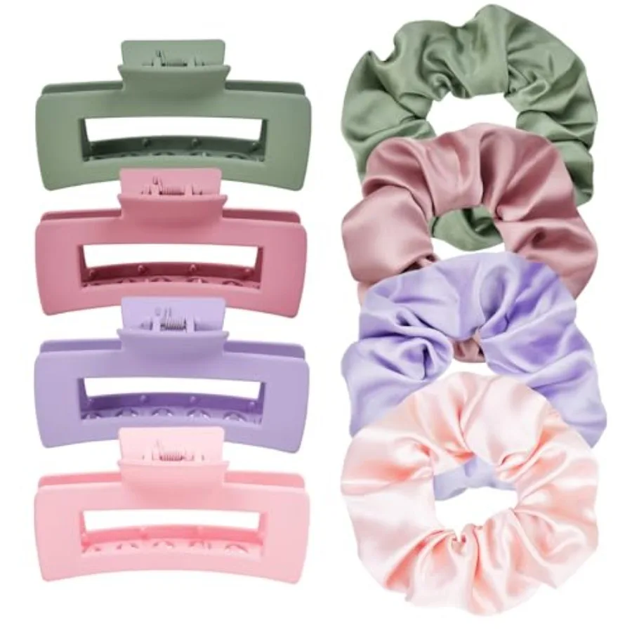 8pcs Hair Clips and Scrunchies Set for Women 4 Non-Slip Matte Claw Clips, 4 Satin Scrunchies, Hair Accessories Set for Thin Thi
8pcs Hair Clips and Scrunchies Set for Women 4 Non-Slip Matte Claw Clips, 4 Satin Scrunchies, Hair Accessories Set for Thin Thi