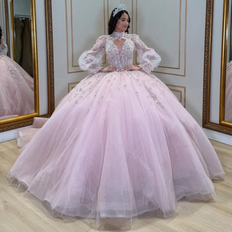 Pink Shiny Quinceanera Dresses Off The Shoulder Beading Crystal Tull Puff Sleeve Ball Gown Vestidos De 15 Anos Sweet 16 Dress
Pink Shiny Quinceanera Dresses Off The Shoulder Beading Crystal Tull Puff Sleeve Ball Gown Vestidos De 15 Anos Sweet 16 Dress