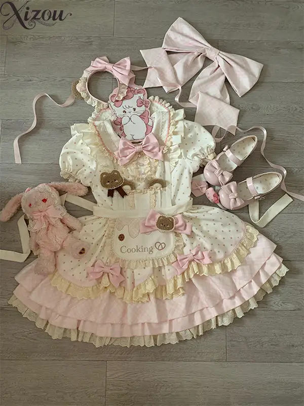 Bubble Bear Baker OP Apron Dress Polka Dot Puff Sleeve Bow Doll Collar Trailing Cake Skirt Sweet Lolita Princess Outfit Summer
Bubble Bear Baker OP Apron Dress Polka Dot Puff Sleeve Bow Doll Collar Trailing Cake Skirt Sweet Lolita Princess Outfit Summer