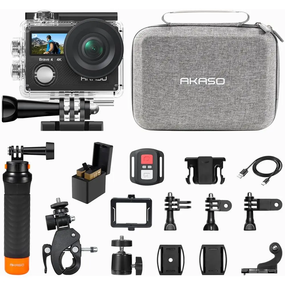 4K Action Camera Bundle with Waterproof Grip, Carry Bag, 20MP Ultra HD, 5x Zoom, Dual Screen, Helmet & Bike Mounts
4K Action Camera Bundle with Waterproof Grip, Carry Bag, 20MP Ultra HD, 5x Zoom, Dual Screen, Helmet & Bike Mounts