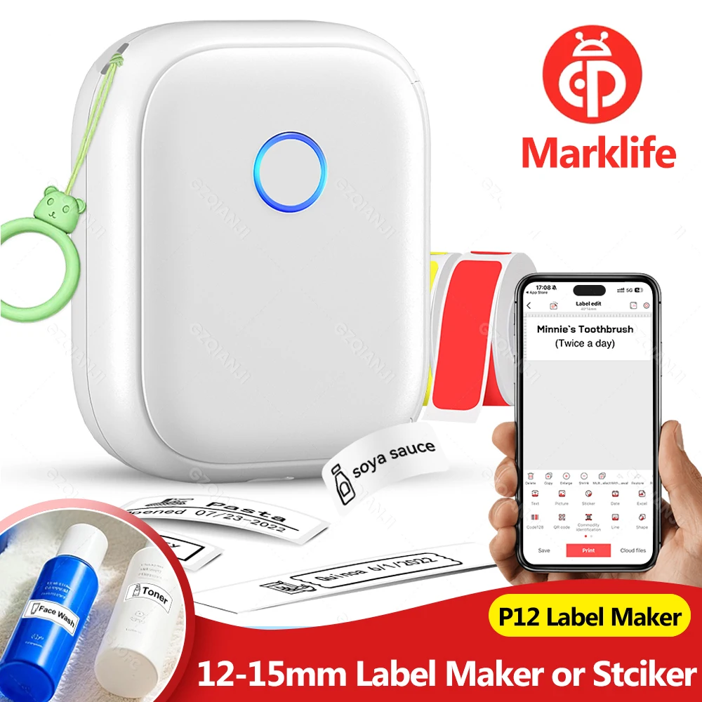 Marklife P12 Мини Карманный Bluetooth термопринтер этикеток или 1 рулон белой клейкой наклейки Поддержка этикеток DIY Домашняя кухня Школа 
Marklife P12 Мини Карманный Bluetooth термопринтер этикеток или 1 рулон белой клейкой наклейки Поддержка этикеток DIY Домашняя кухня Школа