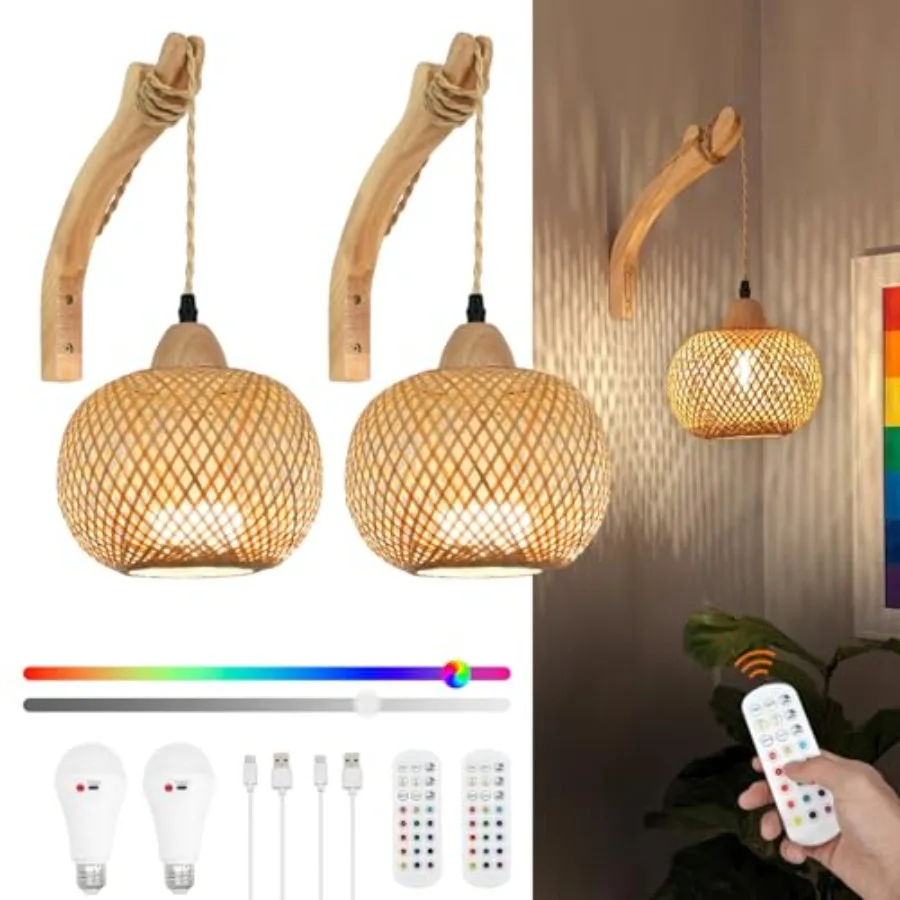 Frideko Boho Rechargeable Battery Operated Wall Sconces Set of Two with Remote, RGB 15 Colors Dimmable Wireless Wall Light, Bam
Frideko Boho Rechargeable Battery Operated Wall Sconces Set of Two with Remote, RGB 15 Colors Dimmable Wireless Wall Light, Bam
