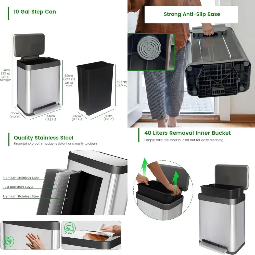 10 Gallon Step-On Trash Can with Removable Lining, Silver
10 Gallon Step-On Trash Can with Removable Lining, Silver
