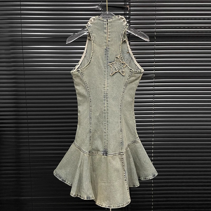 KBQ Sexy Spliced Bandage Short Dress for Women Deep Neck Sleeveless High Waist Patchwork Desnim Hot Girl Tutu Dresses Female New
KBQ Sexy Spliced Bandage Short Dress for Women Deep Neck Sleeveless High Waist Patchwork Desnim Hot Girl Tutu Dresses Female New