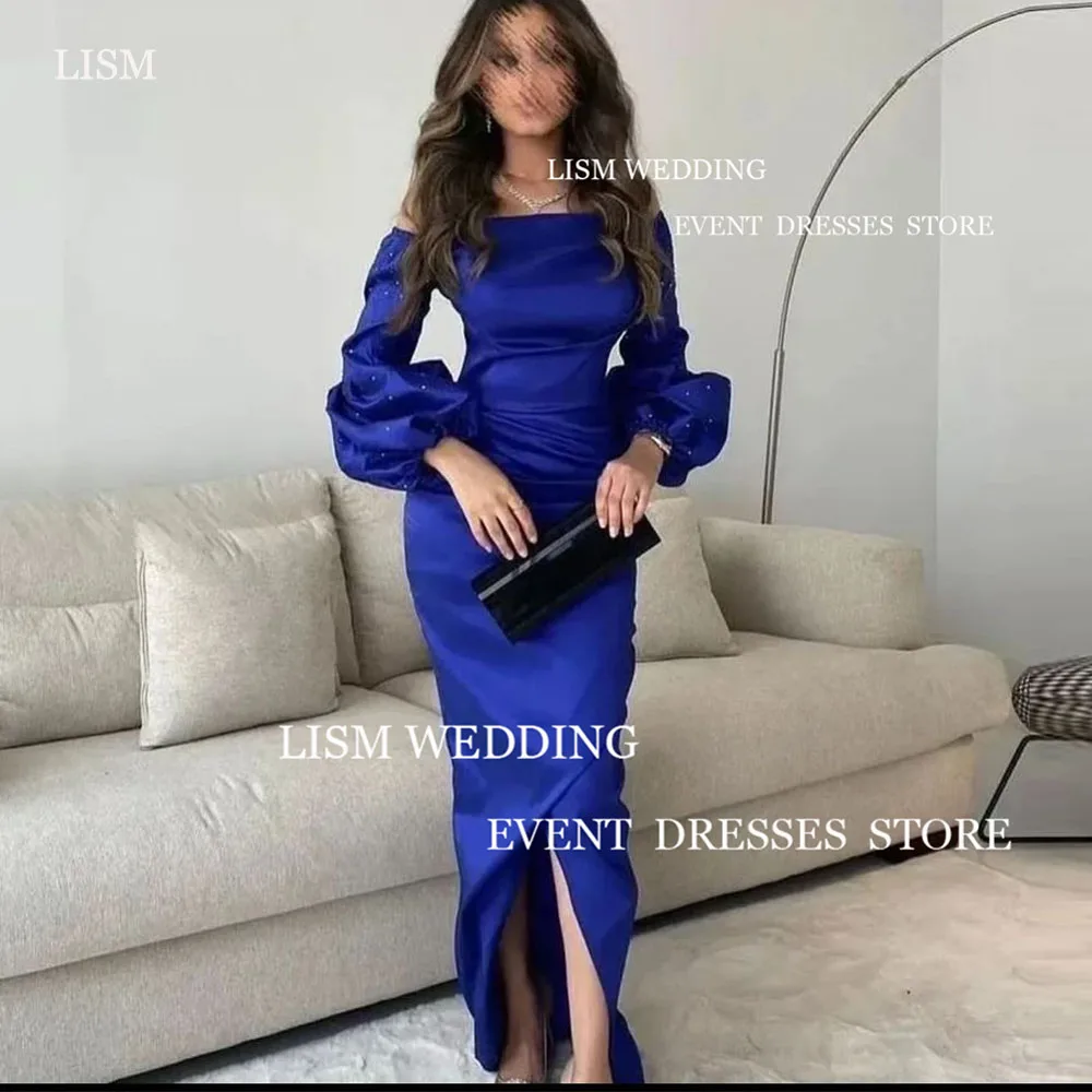 LISM Elegant Navy Blue Satin Evening Party Dresses Customized Off Shoulder Long Sleeves Mermaid Formal Prom Dress Saudi Arabic
LISM Elegant Navy Blue Satin Evening Party Dresses Customized Off Shoulder Long Sleeves Mermaid Formal Prom Dress Saudi Arabic