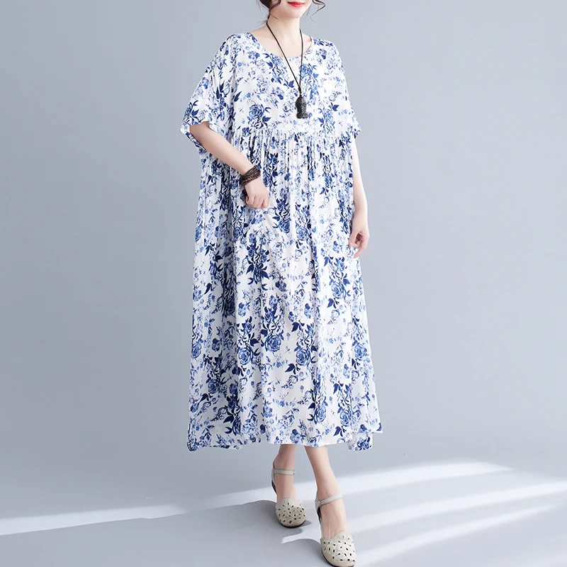 2023 New Arrival Summer Arts Style Women Casual Loose Floral Print Short Sleeve Dress Cotton O-neck Mid-calf Dresses V368
2023 New Arrival Summer Arts Style Women Casual Loose Floral Print Short Sleeve Dress Cotton O-neck Mid-calf Dresses V368