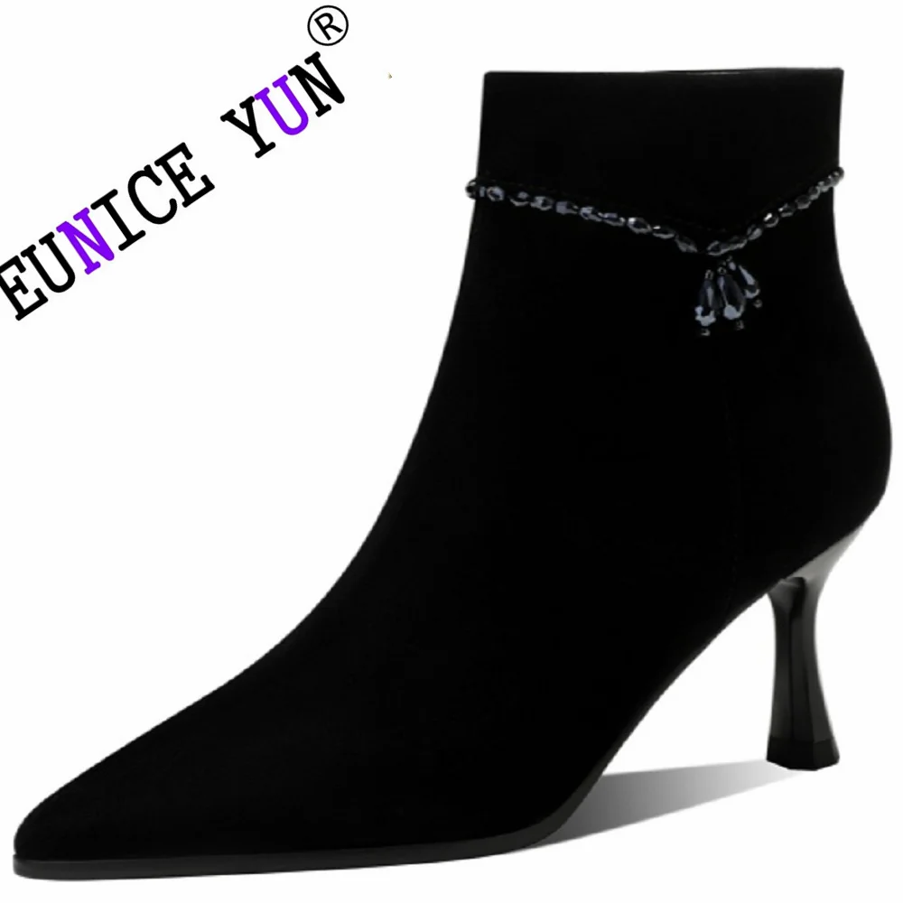 【EUNICE YUN】Winter Handmade Genuine Leather Short Boots Pointed Thin Heel Black Hgih Heel Ankle Boots Women Shoes 33-41
【EUNICE YUN】Winter Handmade Genuine Leather Short Boots Pointed Thin Heel Black Hgih Heel Ankle Boots Women Shoes 33-41