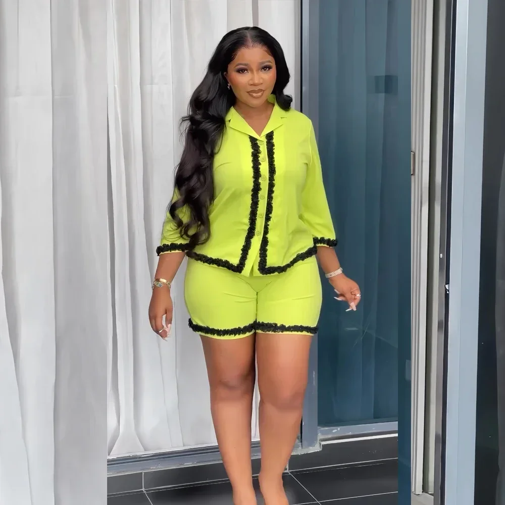 Women Shorts 2pc Spring and Summer New Fashion Suit Women Short-Sleeved Button-Down Shirt Casual Slim Shorts Two-Piece Set traf
Women Shorts 2pc Spring and Summer New Fashion Suit Women Short-Sleeved Button-Down Shirt Casual Slim Shorts Two-Piece Set traf