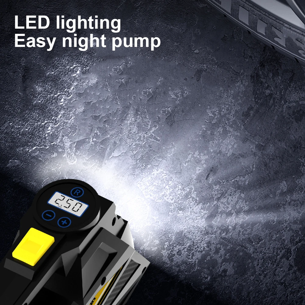 Электрический воздушный компрессор 150PSI с LED-подсветкой и цифровым дисплеем для накачивания шин автомобилей, велосипедов и мячей
Электрический воздушный компрессор 150PSI с LED-подсветкой и цифровым дисплеем для накачивания шин автомобилей, велосипедов и мячей