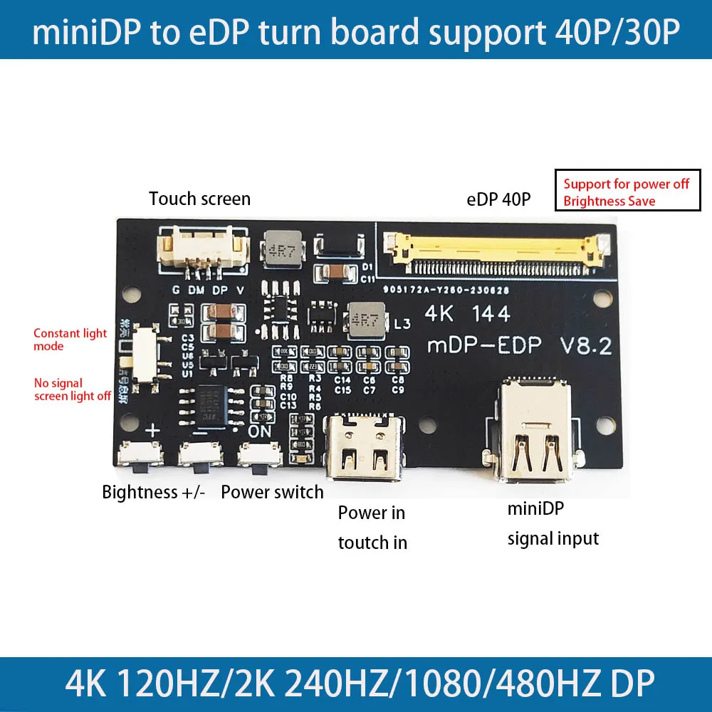 miniDP to eDP 4K 120HZ driver board 4K 2K 1080P turn board for portable monitor
miniDP to eDP 4K 120HZ driver board 4K 2K 1080P turn board for portable monitor