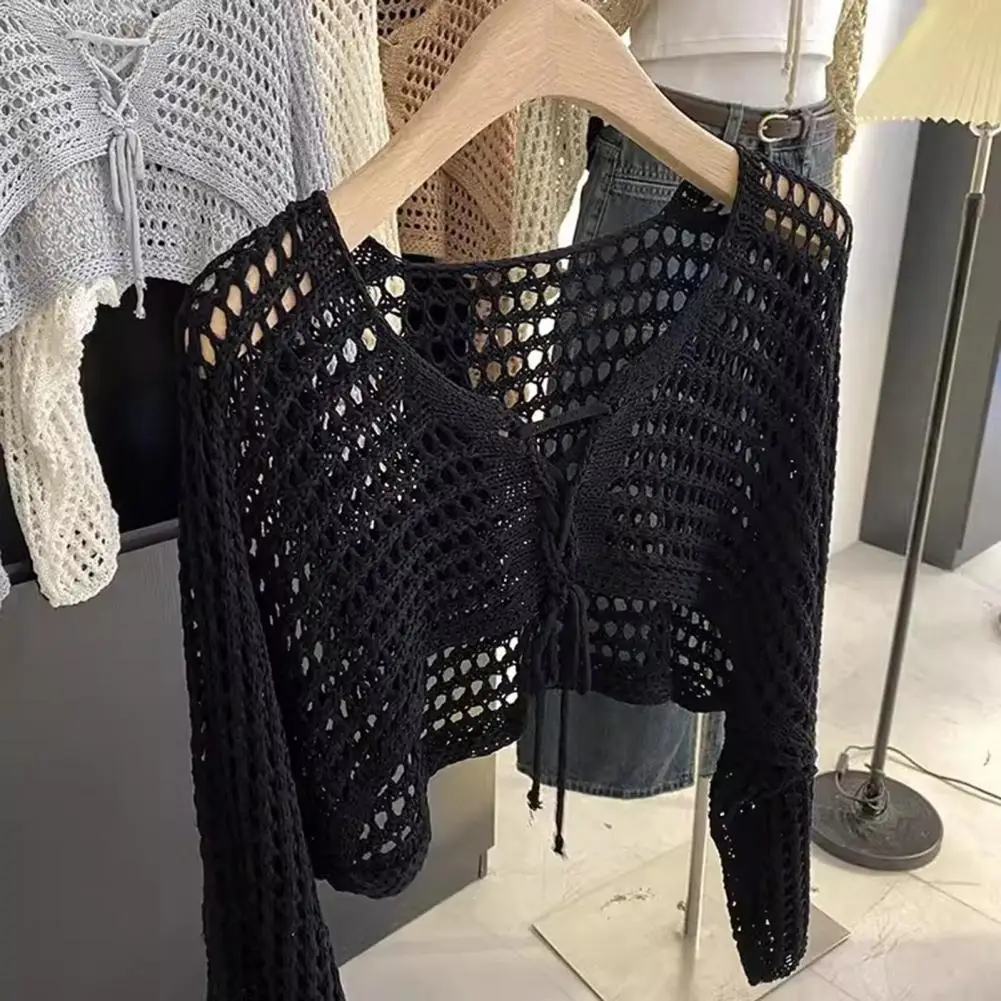 Galactic Isle Women Knitted top Casual Knitted Blouse Solid Color Hollow Design Lace-up Summer Sun Protection Short Blouse
Galactic Isle Women Knitted top Casual Knitted Blouse Solid Color Hollow Design Lace-up Summer Sun Protection Short Blouse