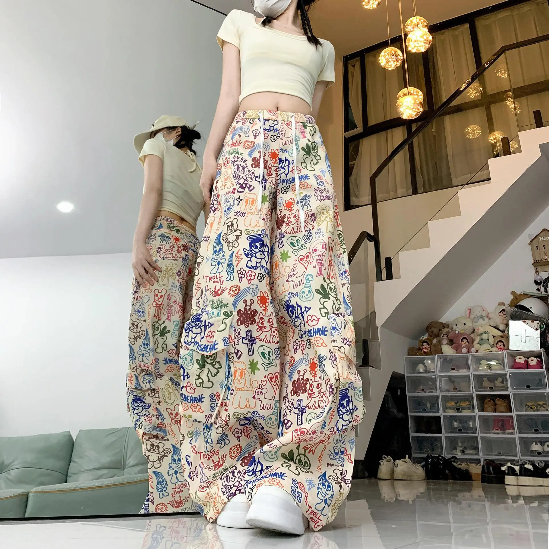 new spring summer fashion casual brand female women girls high street Graffiti wide leg pants
new spring summer fashion casual brand female women girls high street Graffiti wide leg pants