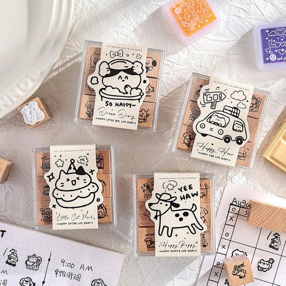 9pcs Set Kawaii Journal GO Wooden Stamp Cute Decorative Rubber Stamps Cartoon Cat Dog DIY Carved Stamps for Scrapbooking Collage
9pcs Set Kawaii Journal GO Wooden Stamp Cute Decorative Rubber Stamps Cartoon Cat Dog DIY Carved Stamps for Scrapbooking Collage