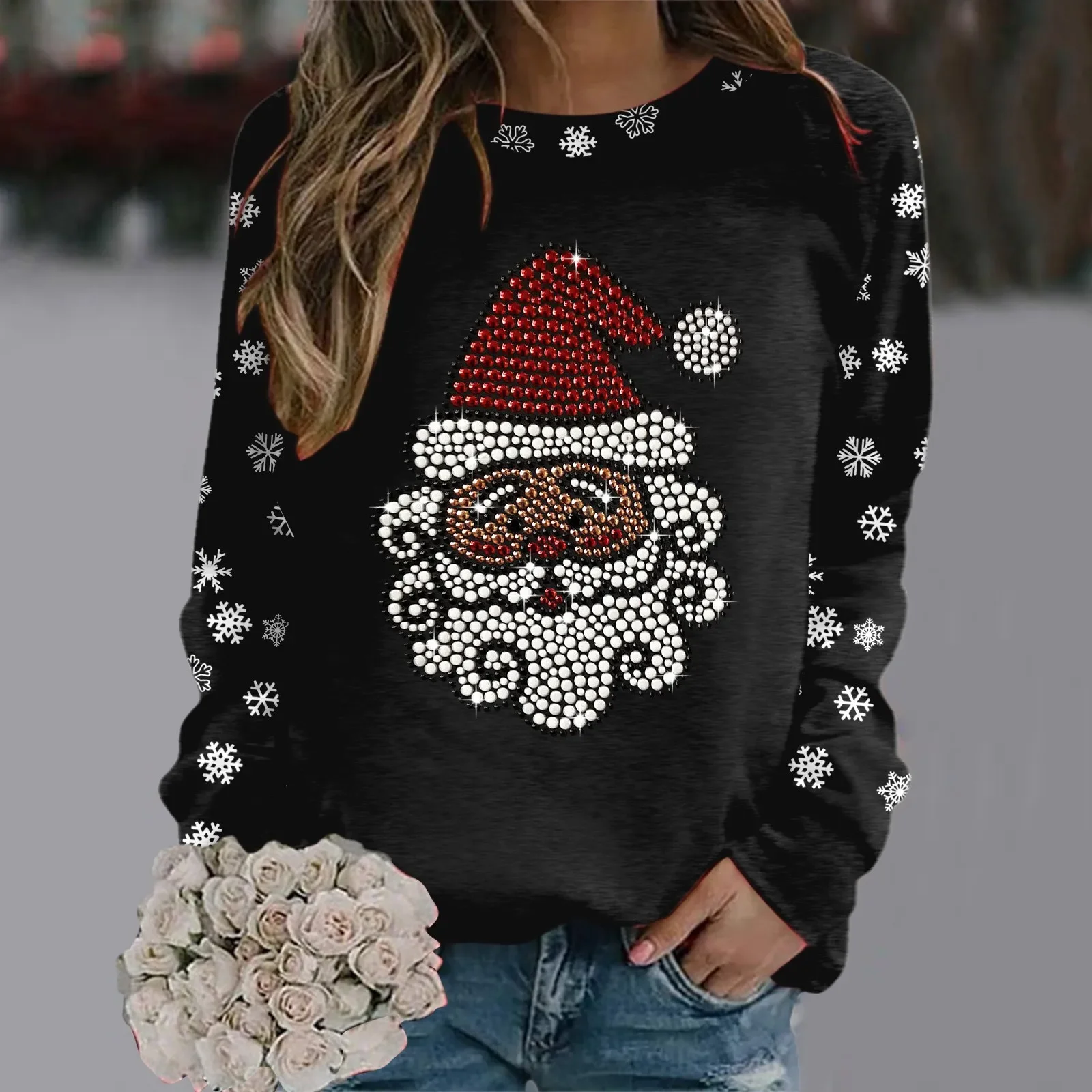 Rhinestone Santa Claus Women Christmas Clothes 2024 Spring Autumn y2k Casual Snowfalke Print Long Sleeve Round Neck Sweatshirts
Rhinestone Santa Claus Women Christmas Clothes 2024 Spring Autumn y2k Casual Snowfalke Print Long Sleeve Round Neck Sweatshirts