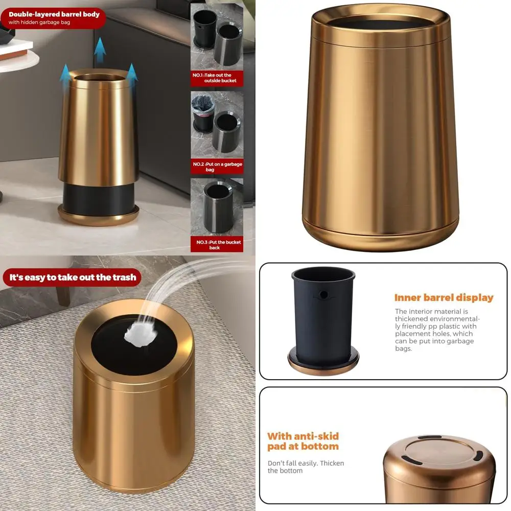 Rose Gold 10L Stainless Steel Trash Can with Brushed Gold Lid, Suitable for Bathroom, Bedroom, Kitchen, and Hotel Use
Rose Gold 10L Stainless Steel Trash Can with Brushed Gold Lid, Suitable for Bathroom, Bedroom, Kitchen, and Hotel Use