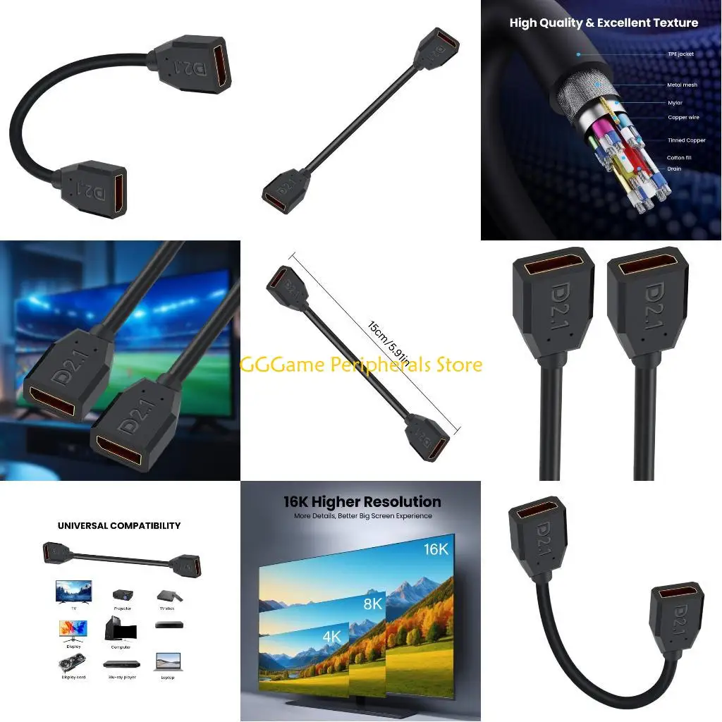 U55B 2.1 Cable 16K@30Hz 8K@120Hz 4K@240Hz Female to Female 52Gbps Extension Cable for Video PC Laptop
U55B 2.1 Cable 16K@30Hz 8K@120Hz 4K@240Hz Female to Female 52Gbps Extension Cable for Video PC Laptop