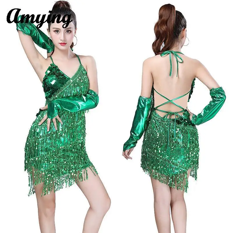 Latin Dance Dress+Gloves Sequin Strap Open Back Costume Women Stage Performance Competition Dress Rumba Salsa Tango Clothing
Latin Dance Dress+Gloves Sequin Strap Open Back Costume Women Stage Performance Competition Dress Rumba Salsa Tango Clothing