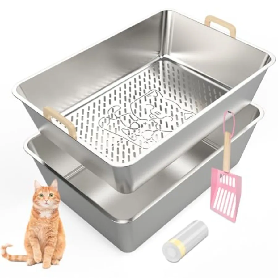 23.6''x16''x8'' Stainless Steel Sifting Cat Litter Box, XL Sifting Litter Box for Pine Pellets, High Sides Metal Litter Box Sys
23.6''x16''x8'' Stainless Steel Sifting Cat Litter Box, XL Sifting Litter Box for Pine Pellets, High Sides Metal Litter Box Sys