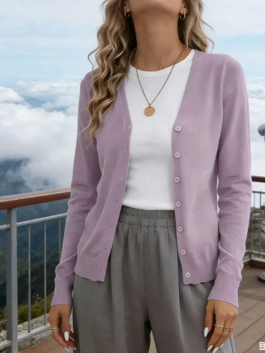 Womens V-Neck Stretch Knit Cardigan With Buttons Casual All Season Layering Sweater
Womens V-Neck Stretch Knit Cardigan With Buttons Casual All Season Layering Sweater