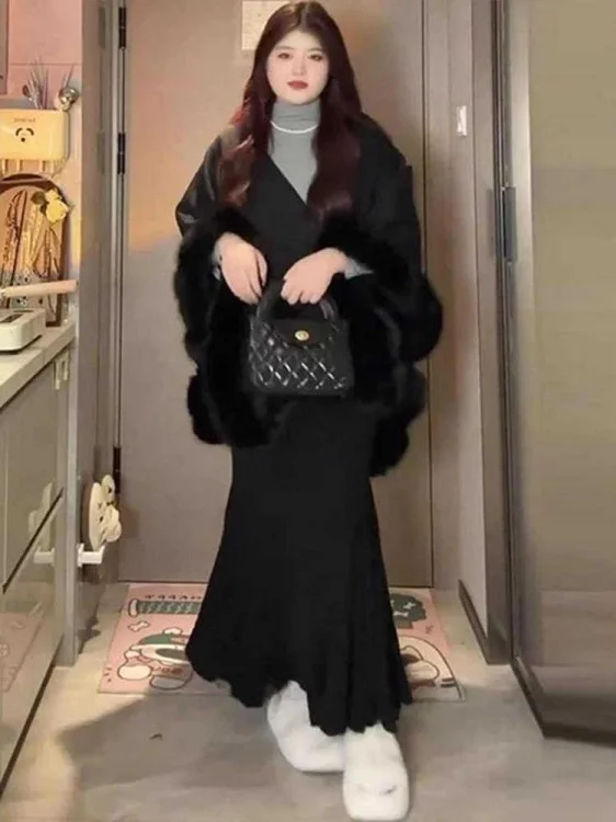 plus Size Women's Faionable Korean Sle Base irt Spring Lazy Sle Fur Collar awl Slimming Skirt Tee Piece Set
plus Size Women's Faionable Korean Sle Base irt Spring Lazy Sle Fur Collar awl Slimming Skirt Tee Piece Set