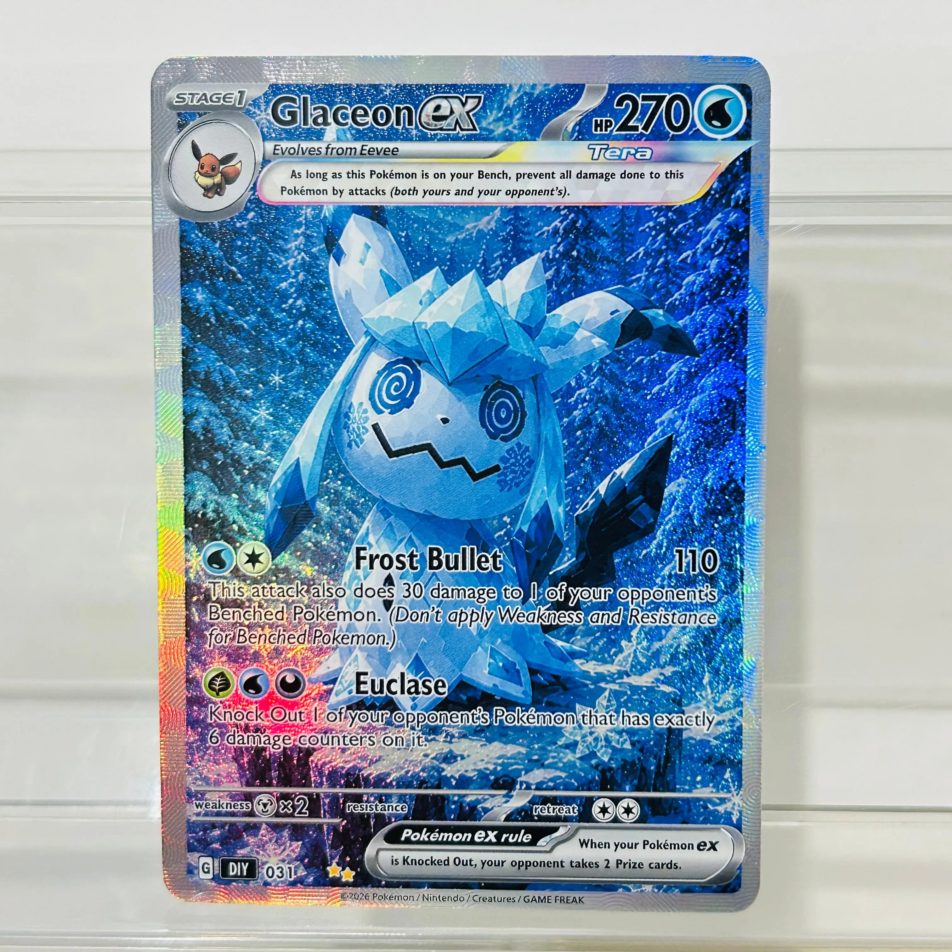 Pokemon Mimikyu Glaceon 031 English Version DIY Holographic Foil Texture Card, Perfect Condition Premium Anime Collection Card
Pokemon Mimikyu Glaceon 031 English Version DIY Holographic Foil Texture Card, Perfect Condition Premium Anime Collection Card
