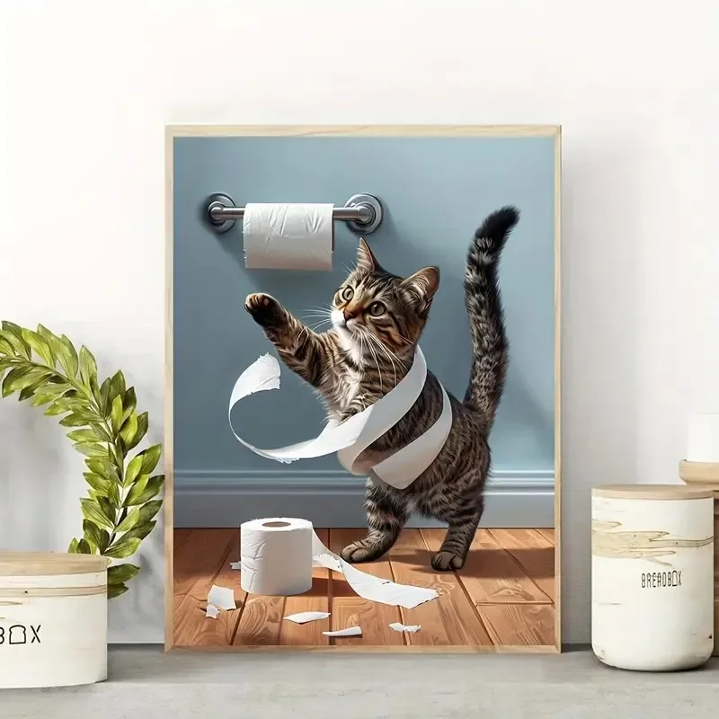 Funny Animal Striped Cat Canvas Poster Whimsical Pet Play Toilet Paper Wall Paintings Printing for Bathroom Toilet Home Decor
Funny Animal Striped Cat Canvas Poster Whimsical Pet Play Toilet Paper Wall Paintings Printing for Bathroom Toilet Home Decor