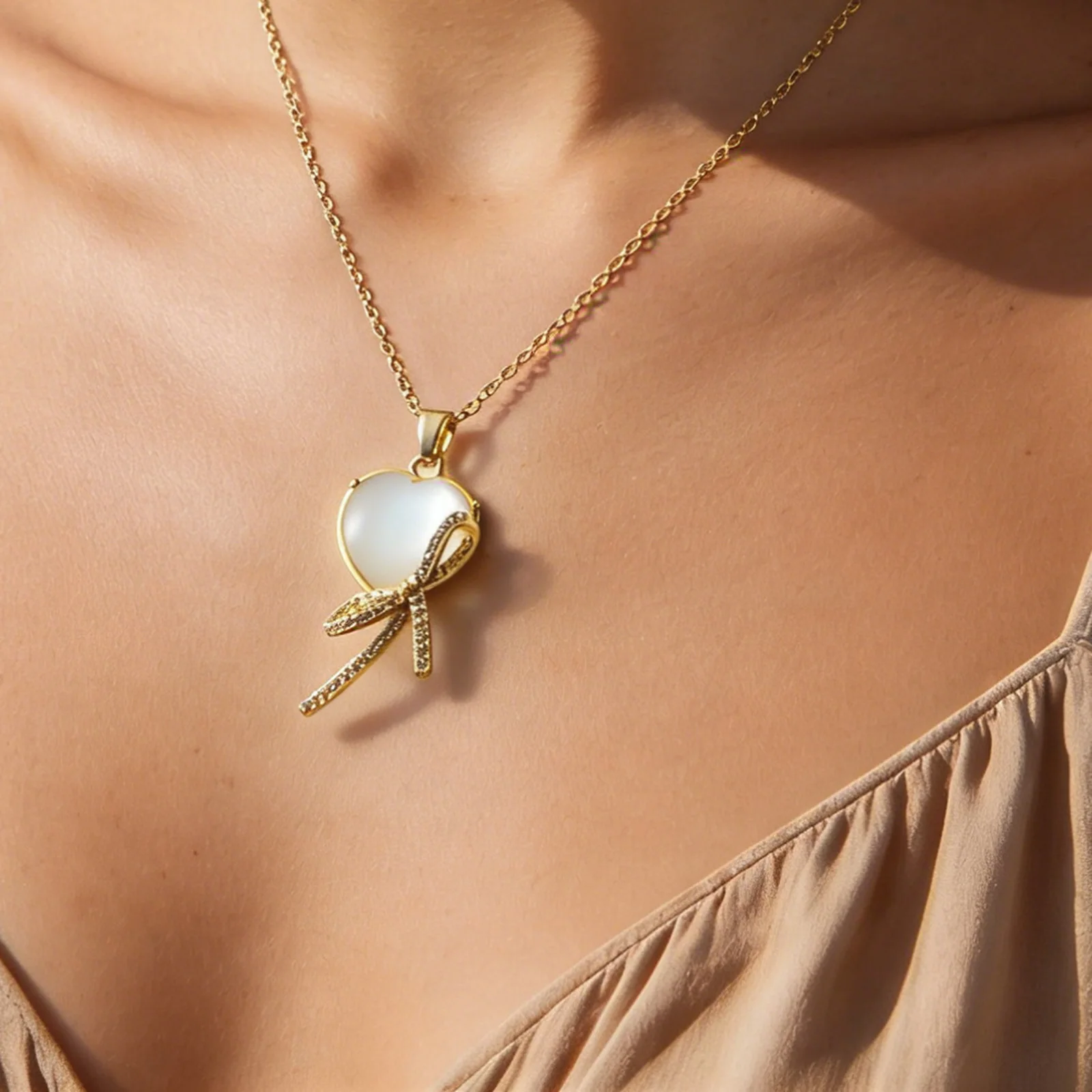 Golden Opalite Heart Bow Zircon Pendant Necklace Adjustable Chain Jewelry Gift for Women Girls
Golden Opalite Heart Bow Zircon Pendant Necklace Adjustable Chain Jewelry Gift for Women Girls