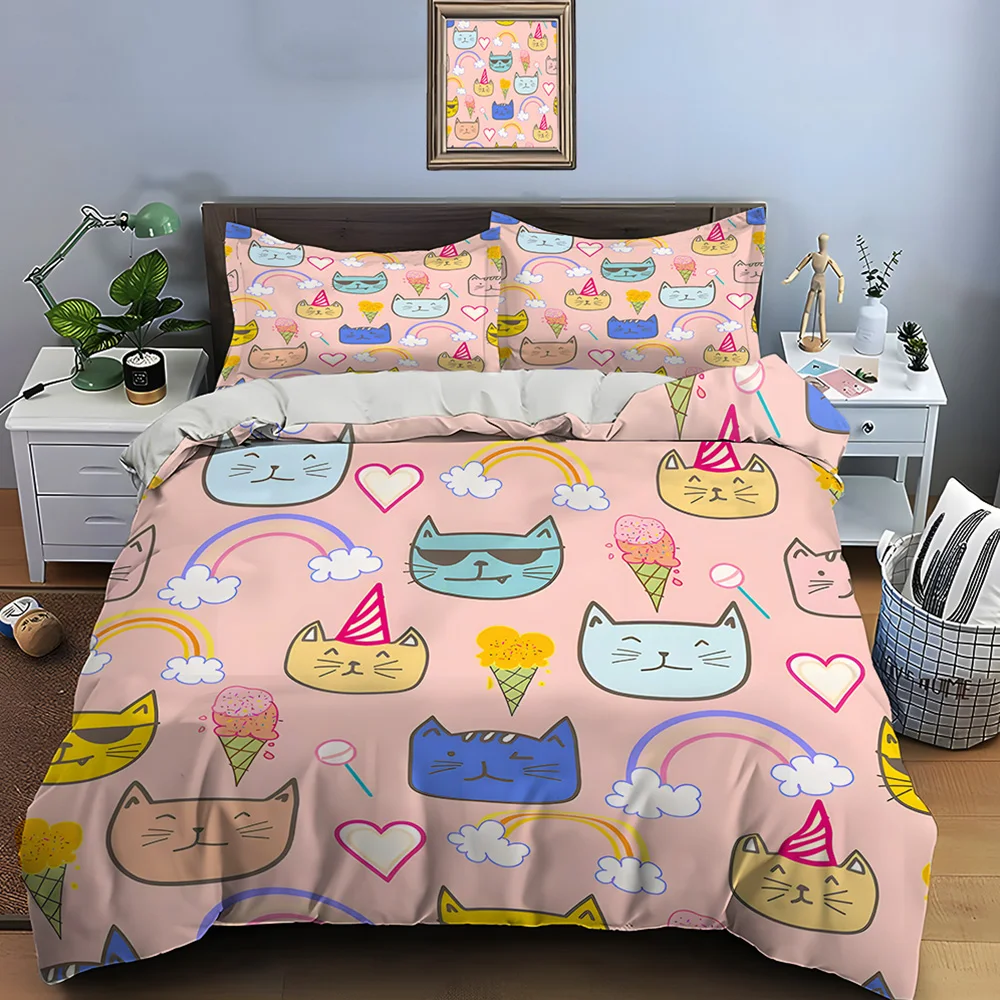 Cute cat rainbow ice cream print Bedding Set for Kids Luxury Gift 3pcs Digital Print Comforter Set Soft Comfortable Breathable
Cute cat rainbow ice cream print Bedding Set for Kids Luxury Gift 3pcs Digital Print Comforter Set Soft Comfortable Breathable