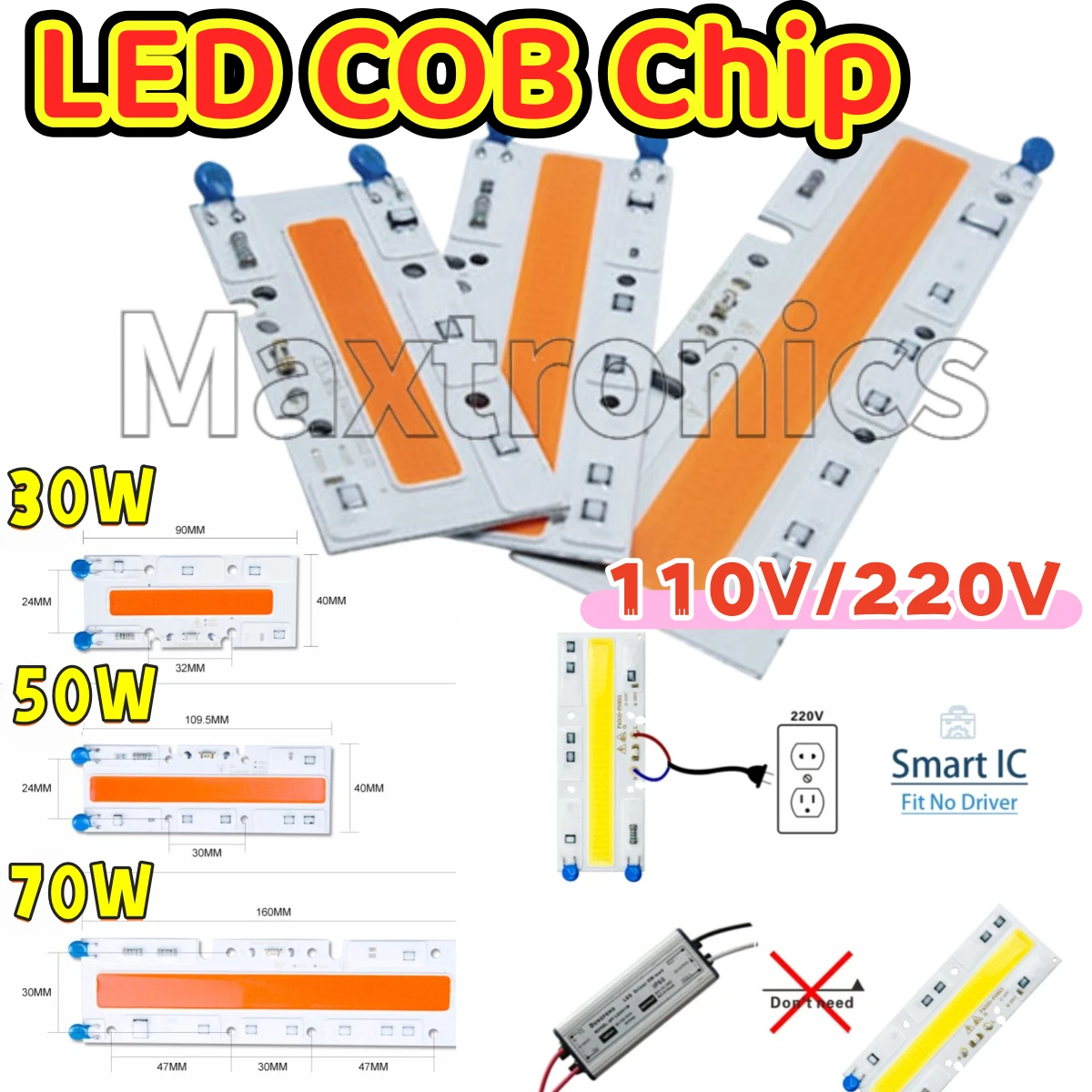 30W/50W/70W LED COB Chip Cold White/ Warm White/Full Spectrum Lamp Beams Chip for 110V/220V Outdoor Light Floodlight Spotlight
30W/50W/70W LED COB Chip Cold White/ Warm White/Full Spectrum Lamp Beams Chip for 110V/220V Outdoor Light Floodlight Spotlight
