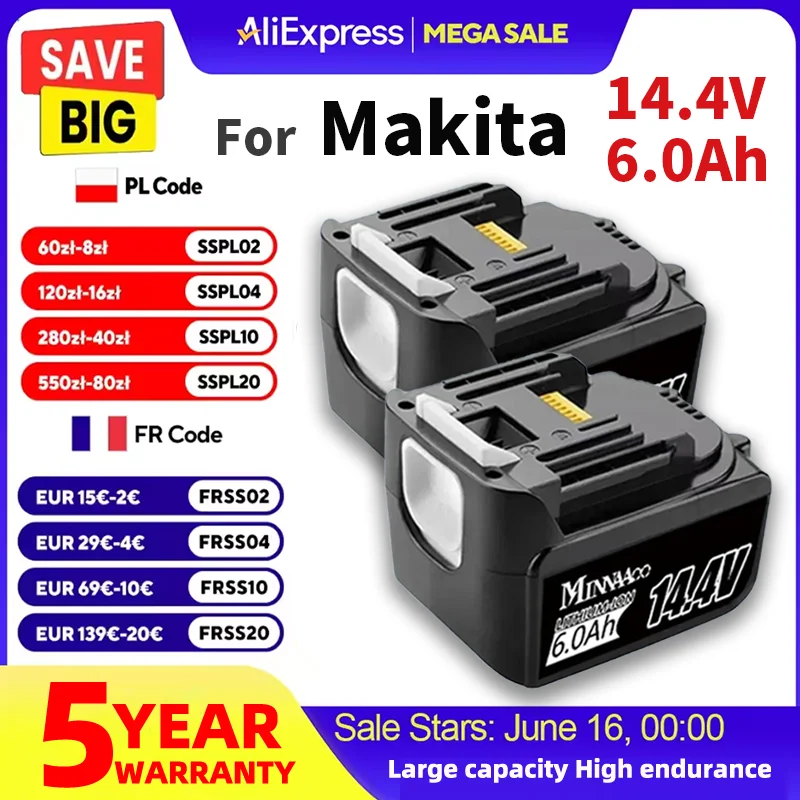 For Makita14.4V 6.0Ah BL1430 BL1415 BL1440 196875-4 194558-0 195444-8 3.0Ah 14.4V rechargeable Li-ion battery for LED indicator
For Makita14.4V 6.0Ah BL1430 BL1415 BL1440 196875-4 194558-0 195444-8 3.0Ah 14.4V rechargeable Li-ion battery for LED indicator