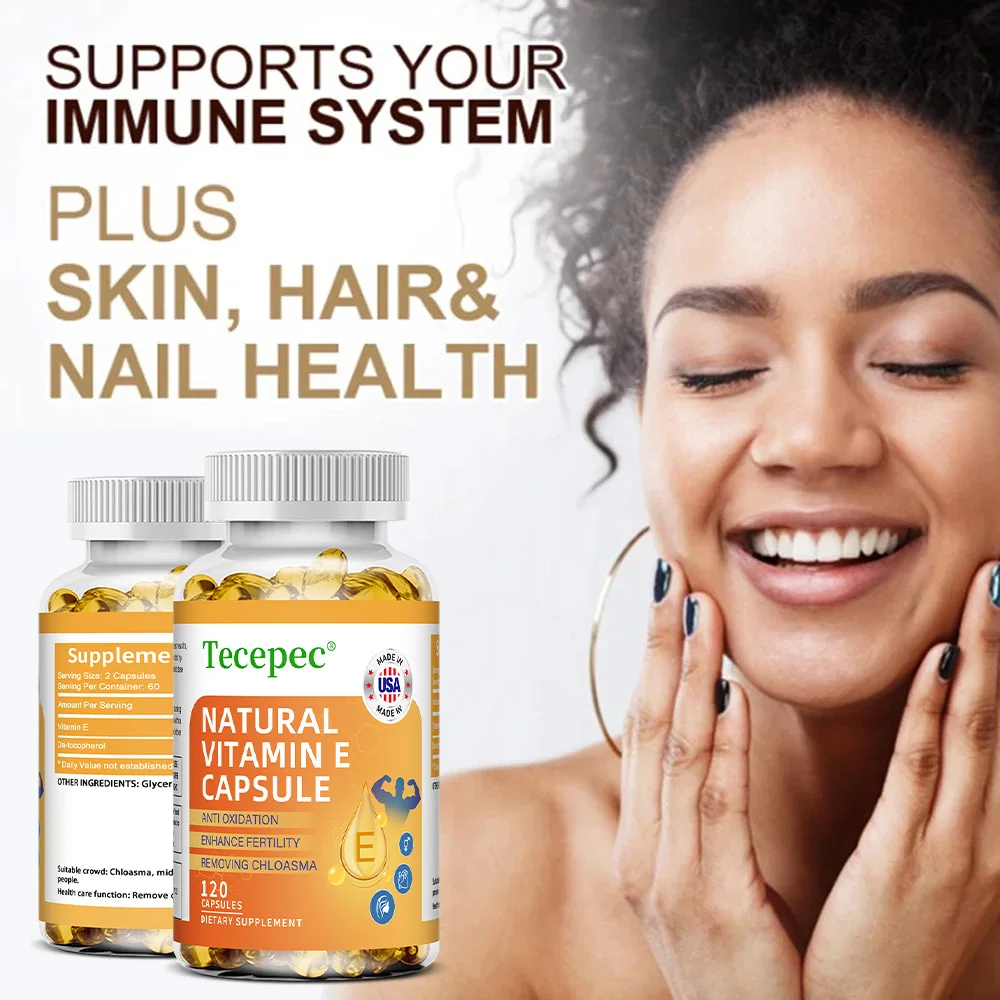 Vitamin E Capsules - Anti-aging, Anti-oxidation, Skin Firming, Facial Care, Promote, Immunity and Eye Health - 120 Capsules
Vitamin E Capsules - Anti-aging, Anti-oxidation, Skin Firming, Facial Care, Promote, Immunity and Eye Health - 120 Capsules