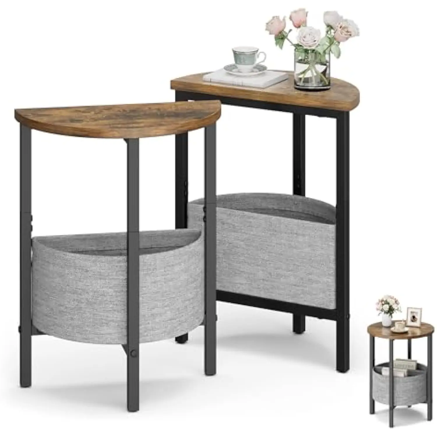 VAGUSICC Side Table, Small Round End Table with Fabric Basket, Set of 2 Half Round Side Table Half Moon Tables, Round Accent Co
VAGUSICC Side Table, Small Round End Table with Fabric Basket, Set of 2 Half Round Side Table Half Moon Tables, Round Accent Co
