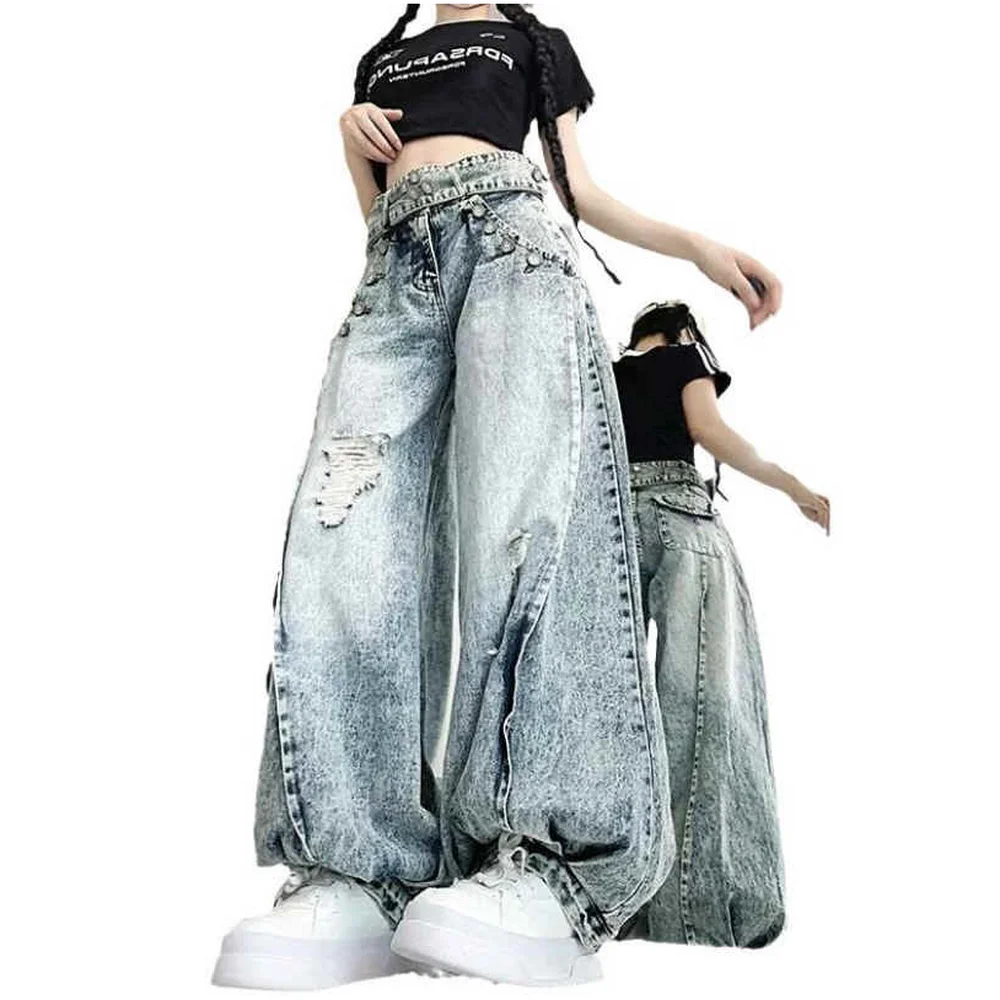 Women's Snowflake Blue Jeans Youth Female Lantern Pants Loose Pierced Wide Legs Denim Pants
Women's Snowflake Blue Jeans Youth Female Lantern Pants Loose Pierced Wide Legs Denim Pants