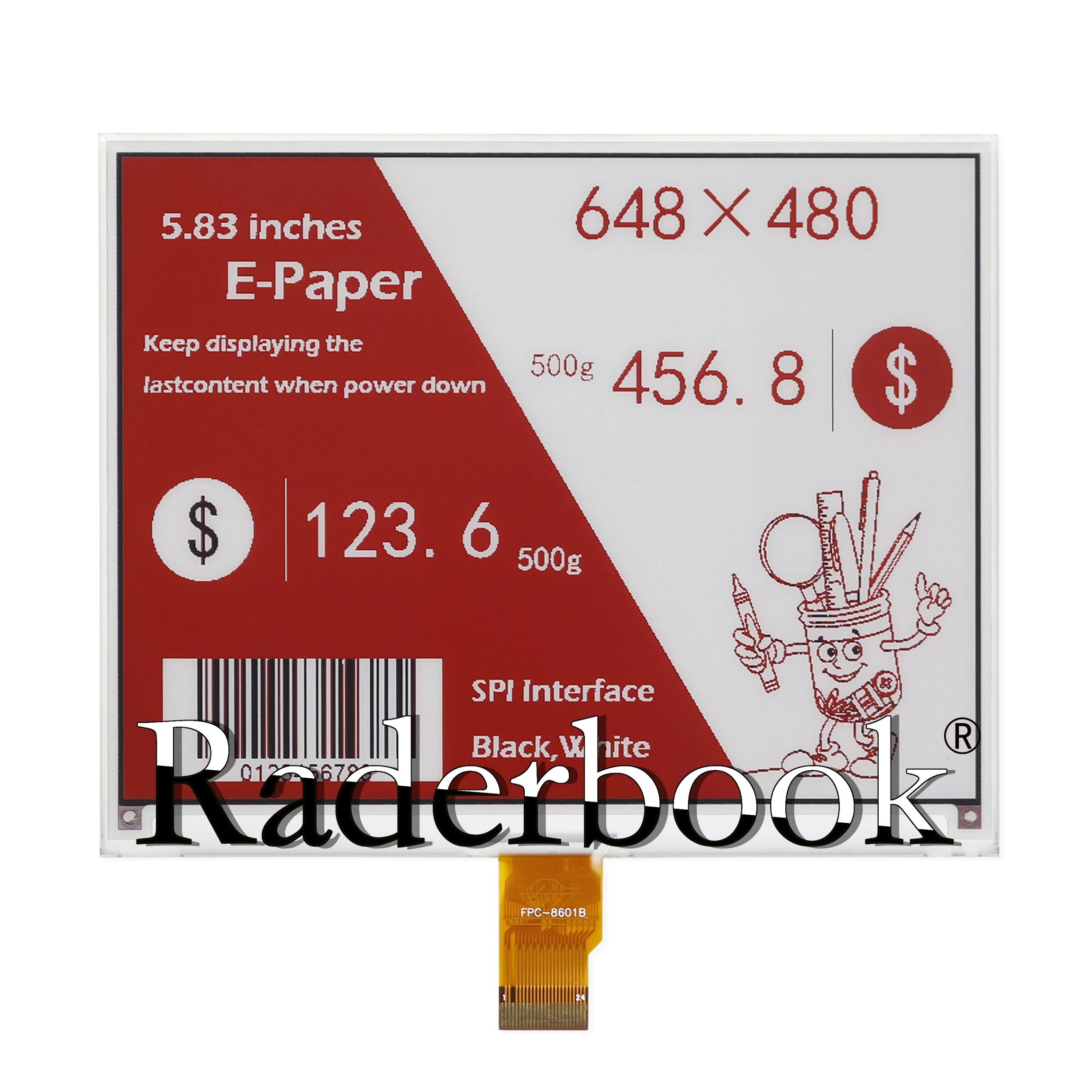5.83-inch 24Pin e-ink screen 648x480 black, white and red e-paper display Spi interface FPC-8601B
5.83-inch 24Pin e-ink screen 648x480 black, white and red e-paper display Spi interface FPC-8601B