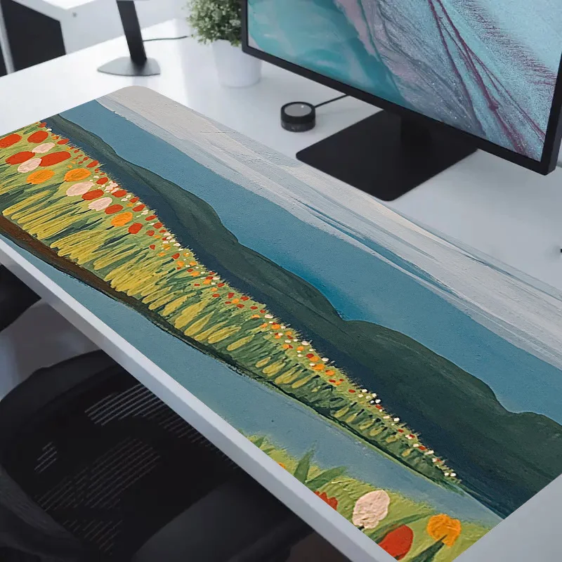 Abstract Floral Field Large Desk Mat Extended Gaming Mouse Pad Durable Stitched Edges Office Computer Decor