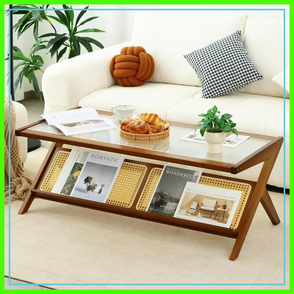 Bamboo Coffee Table with Glass Top, Mid-Century Rattan Accent Table, Walnut Storage for Living Room
Bamboo Coffee Table with Glass Top, Mid-Century Rattan Accent Table, Walnut Storage for Living Room