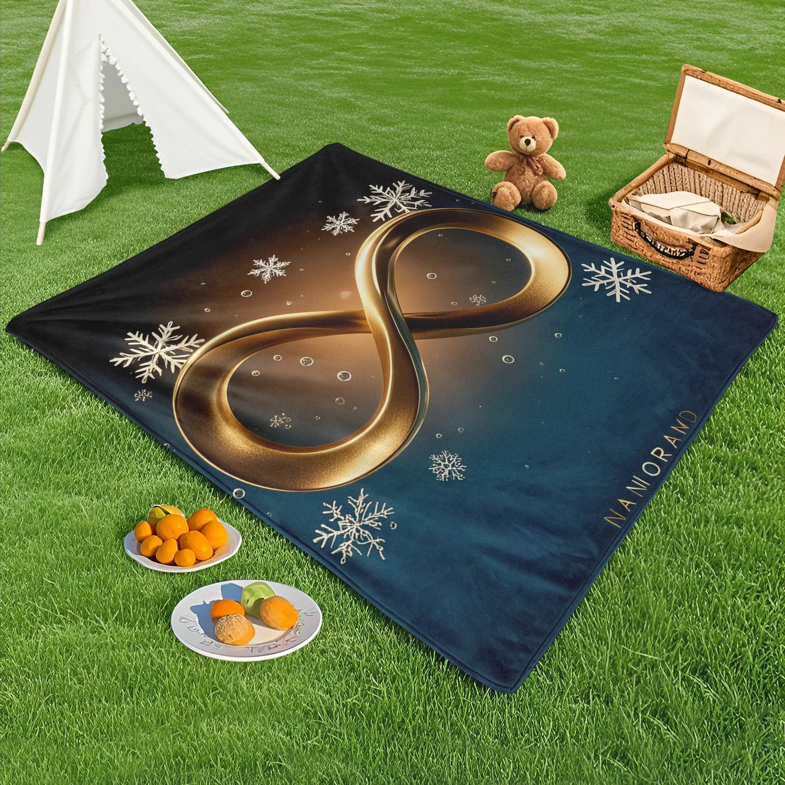 Mobius Loop Inspired Golden Snowflake Design Outdoor Picnic Blanket For Creative Camping And Winter Wonderland Adventures
Mobius Loop Inspired Golden Snowflake Design Outdoor Picnic Blanket For Creative Camping And Winter Wonderland Adventures