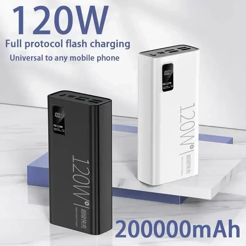 200000 mAh Power Bank 120W Super Fast Charging 100% Sufficient Capacity Portable Battery Charger For iPhone Xiaomi Huawei
200000 mAh Power Bank 120W Super Fast Charging 100% Sufficient Capacity Portable Battery Charger For iPhone Xiaomi Huawei