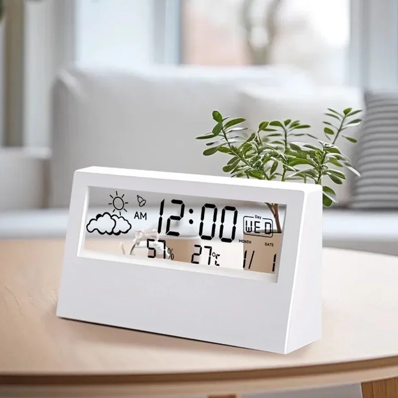 LCD Desktop Alarm Clock Transparent Calendar Weather and Digital Temperature and Humidity Display Home Appliance Smart Life
LCD Desktop Alarm Clock Transparent Calendar Weather and Digital Temperature and Humidity Display Home Appliance Smart Life