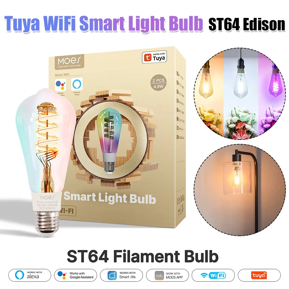 Tuya WiFi LED Filament Smart Bulb 2700K-6500K Color Changing Smart Bulbs Dimmable Work with Alexa/Google Home 350LM APP Control
Tuya WiFi LED Filament Smart Bulb 2700K-6500K Color Changing Smart Bulbs Dimmable Work with Alexa/Google Home 350LM APP Control