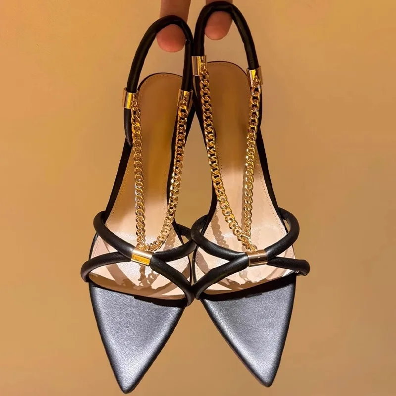 Сандалии с золотыми цепочками, женские шлепанцы с открытой пяткой, остроконечные туфли на высоком каблуке-шпильке, Sandalias Mujer, платье, свадебные туфли-лодочки Zapatos
Сандалии с золотыми цепочками, женские шлепанцы с открытой пяткой, остроконечные туфли на высоком каблуке-шпильке, Sandalias Mujer, платье, свадебные туфли-лодочки Zapatos