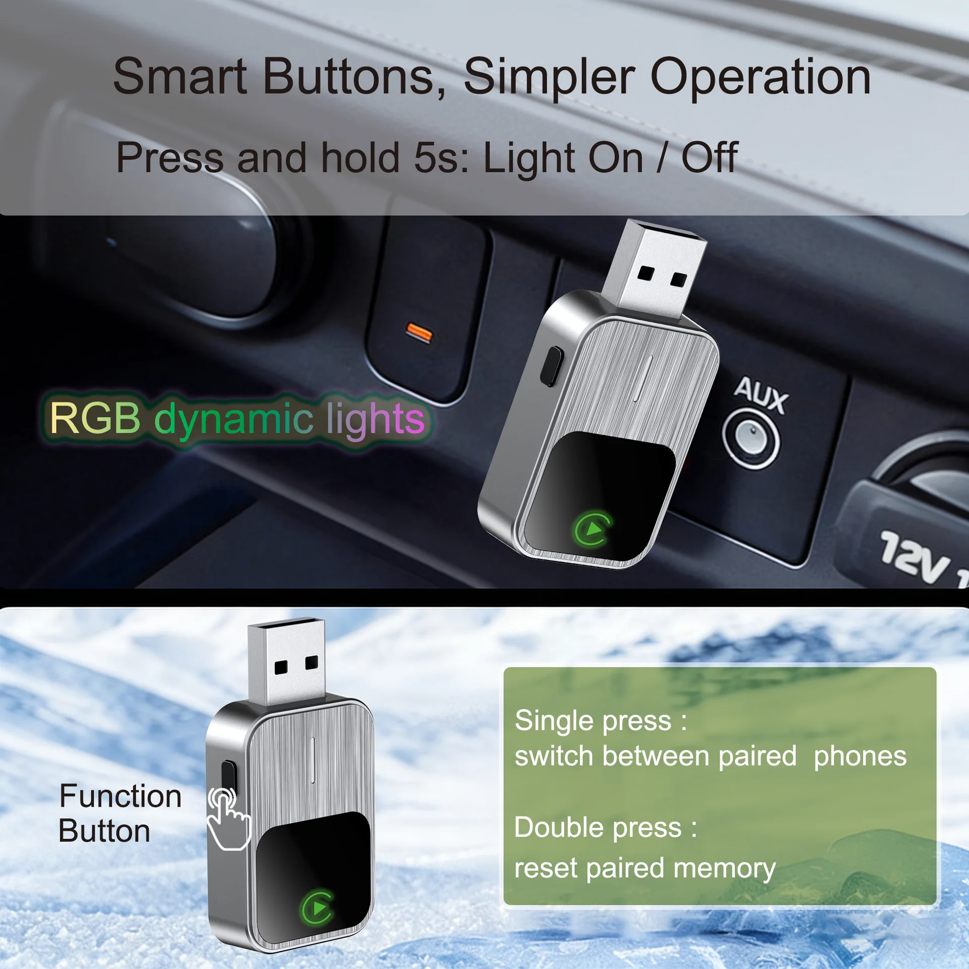 Smart Button Version Wireless Carplay & Android Auto 2-in-1 Adapter for Car Connectivity
Smart Button Version Wireless Carplay & Android Auto 2-in-1 Adapter for Car Connectivity