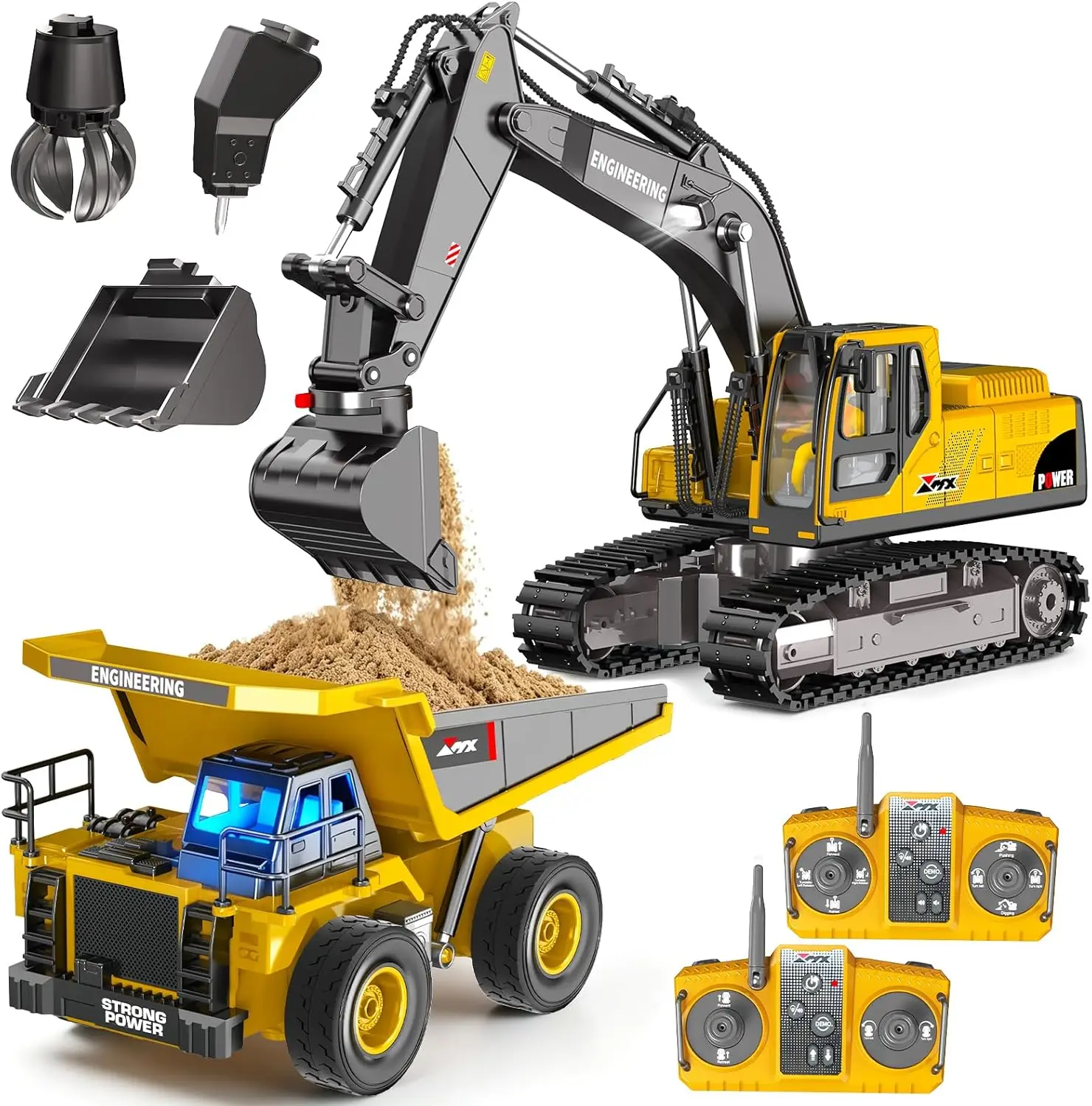 2.4GHz RC Construction Vehicle Toy Set - Excavator and Dump Truck with Lights, Sounds, Metal Bucket, Claw, Drill Attachments for Boys and Girls
2.4GHz RC Construction Vehicle Toy Set - Excavator and Dump Truck with Lights, Sounds, Metal Bucket, Claw, Drill Attachments for Boys and Girls