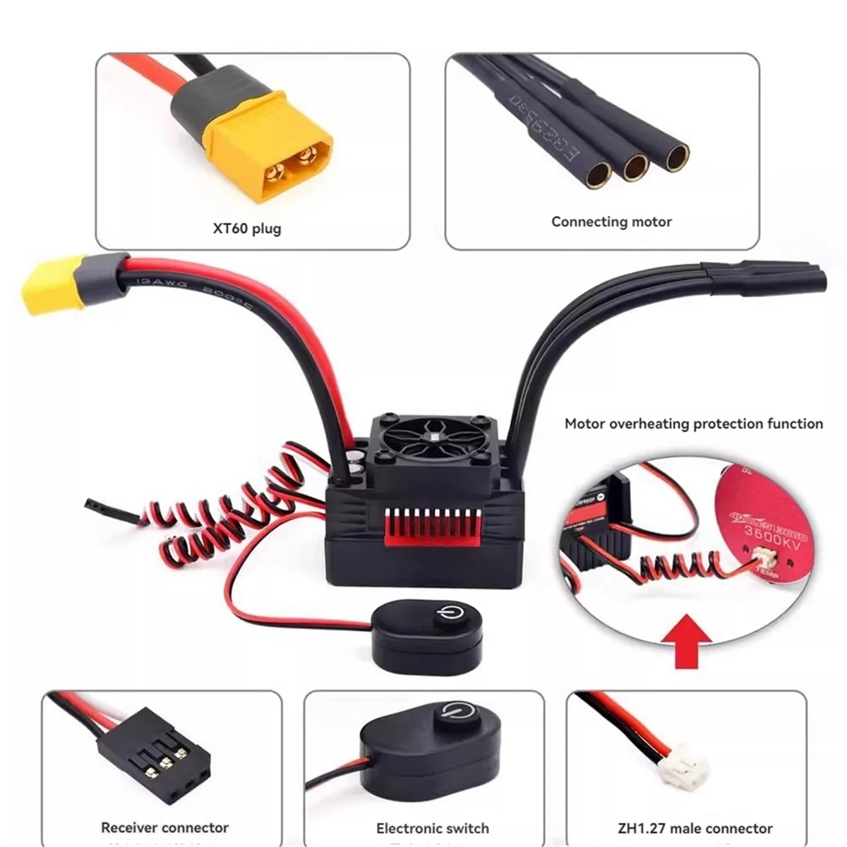 60A Brushless ESC Waterproof Electronic Speed Controller For 1/10 RC Car Off-Road Vehicle Truck
60A Brushless ESC Waterproof Electronic Speed Controller For 1/10 RC Car Off-Road Vehicle Truck