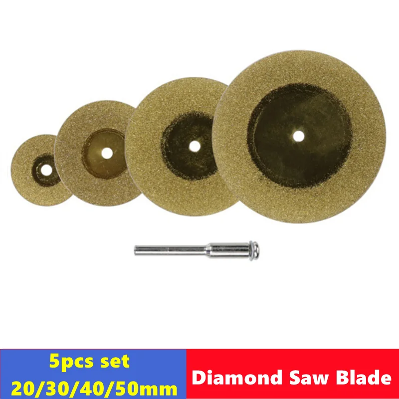5pcs set Mini Diamond Cutting Disc 20/30/40/50mm with Shank 3mm Mandrel Titanium Coated Circular Saw Blade
5pcs set Mini Diamond Cutting Disc 20/30/40/50mm with Shank 3mm Mandrel Titanium Coated Circular Saw Blade